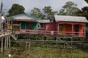 Stilt house on the banks of the Solimoes River - Careiro da Varzea city - Amazonas state (AM) - Brazil