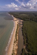 Picture taken with drone of river mouth at Barra do Cahy Beach - Prado city - Bahia state (BA) - Brazil