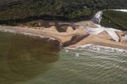 Picture taken with drone of river mouth at Barra do Cahy Beach - Prado city - Bahia state (BA) - Brazil