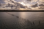 Picture taken with drone of a village on Cumuruxatiba Beach at dusk - Prado city - Bahia state (BA) - Brazil