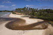 Picture taken with drone of river mouth at Imbassuaba Beach - Prado city - Bahia state (BA) - Brazil