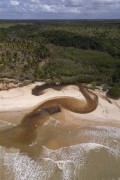 Picture taken with drone of river mouth at Imbassuaba Beach - Prado city - Bahia state (BA) - Brazil