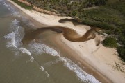 Picture taken with drone of river mouth at Imbassuaba Beach - Prado city - Bahia state (BA) - Brazil