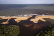 Picture taken with drone of river mouth at Barra do Cahy Beach - Prado city - Bahia state (BA) - Brazil