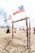 Decoration with flowers and flags on Copacabana Beach - Rio de Janeiro city - Rio de Janeiro state (RJ) - Brazil