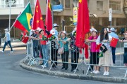 Chinese people holding flags await the passage of Chinese President Xi Jinping during the G20 meeting - Rio de Janeiro city - Rio de Janeiro state (RJ) - Brazil