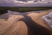 Picture taken with drone of river mouth at Barra do Cahy Beach - Prado city - Bahia state (BA) - Brazil