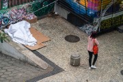 Homeless sleeping on the sidewalk of Francisco Otaviano Street - Rio de Janeiro city - Rio de Janeiro state (RJ) - Brazil