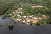 Picture taken with drone of stilt houses on the banks of Negro River - Anavilhanas National Park - Novo Airao city - Amazonas state (AM) - Brazil