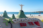 Sand sculpture representing Christ the Redeemer - Copacabana Beach - Rio de Janeiro city - Rio de Janeiro state (RJ) - Brazil