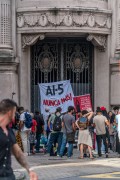 AI-5 Never Again, a demonstration in front of the building of the now-defunct DOPS ? Department of Political and Social Order, a repressive body of the military dictatorship, marking the 56th anniversary of Institutional Act No. 5, organized by the RJ Memory, Truth, Justice and Reparation Collectives, with the participation of visual and theatrical artists - Rua da Relaçao 40 - Rio de Janeiro city - Rio de Janeiro state (RJ) - Brazil