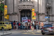 AI-5 Never Again, a demonstration in front of the building of the now-defunct DOPS ? Department of Political and Social Order, a repressive body of the military dictatorship, marking the 56th anniversary of Institutional Act No. 5, organized by the RJ Memory, Truth, Justice and Reparation Collectives, with the participation of visual and theatrical artists - Rua da Relaçao 40 - Rio de Janeiro city - Rio de Janeiro state (RJ) - Brazil