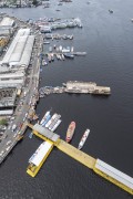 Picture taken with drone of boats in the Port of Modern Manaus - Manaus city - Amazonas state (AM) - Brazil