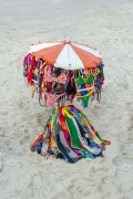 Improvised sun umbrella as a display for selling bikinis on Copacabana Beach - Rio de Janeiro city - Rio de Janeiro state (RJ) - Brazil