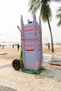 Plastic tables stacked on Copacabana Beach - Rio de Janeiro city - Rio de Janeiro state (RJ) - Brazil