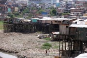 Stilt houses during drought on the Negro River - Manaus city - Amazonas state (AM) - Brazil