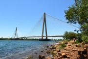 President Tancredo de Almeida Neves Bridge, also known as the Porto Alencastro Cable-Stayed Bridge - The bridge over the Paranaiba River connects the states of Mato Grosso do Sul and Minas Gerais. - Carneirinho city - Minas Gerais state (MG) - Brazil