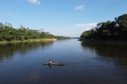 Picture taken with drone of a fisherman in Parana Tarumazinho - Manaus city - Amazonas state (AM) - Brazil
