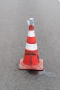 Traffic cone with a glass of water on top. - Post 6 on Copacabana Beach - Rio de Janeiro city - Rio de Janeiro state (RJ) - Brazil