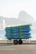 Cargo trolley for transporting surfboards on sidewalk of Copacabana Beach - Rio de Janeiro city - Rio de Janeiro state (RJ) - Brazil