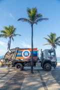 A truck from COMLURB (urban cleaning company of Rio de Janeiro) collecting trash from Arpoador Beach. - Rio de Janeiro city - Rio de Janeiro state (RJ) - Brazil