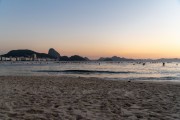 View of Copacabana beach at dawn with Sugarloaf in the background - Rio de Janeiro city - Rio de Janeiro state (RJ) - Brazil