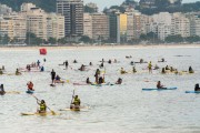Practitioners of Stand up paddle watching the sunrise - post 6 of Copacabana Beach - Rio de Janeiro city - Rio de Janeiro state (RJ) - Brazil