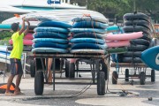 Stand up paddle boards in cargo trolley on sidewalk of Copacabana Beach - Rio de Janeiro city - Rio de Janeiro state (RJ) - Brazil