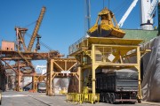 Truck being loaded with imported fertilizer - Paranagua city - Parana state (PR) - Brazil