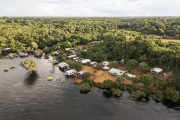 Picture taken with drone of stilt houses on the banks of Negro River - Anavilhanas National Park - Novo Airao city - Amazonas state (AM) - Brazil