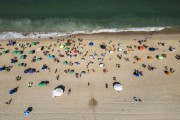 Picture taken with drone of the Ipanema Beach with bathers - Rio de Janeiro city - Rio de Janeiro state (RJ) - Brazil
