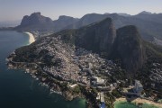 Picture taken with drone of the Vidigal slum with the Sao Conrado Beach and Rock of Gavea in the background - Rio de Janeiro city - Rio de Janeiro state (RJ) - Brazil