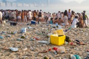 Trash left on the sand of Copacabana Beach after New Years Eve - Rio de Janeiro city - Rio de Janeiro state (RJ) - Brazil