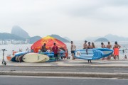 Practitioners of Stand up paddle - post 6 of Copacabana Beach with the Sugar Loaf in the background - Rio de Janeiro city - Rio de Janeiro state (RJ) - Brazil