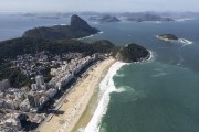 Picture taken with drone of Leme Beach with the Sugarloaf in the background  - Rio de Janeiro city - Rio de Janeiro state (RJ) - Brazil