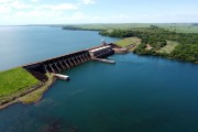 Picture taken with drone of the Volta Grande Hydroelectric Power Plant - Conceicao das Alagoas city - Minas Gerais state (MG) - Brazil