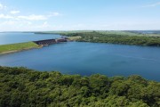 Picture taken with drone of the Volta Grande Hydroelectric Power Plant - Conceicao das Alagoas city - Minas Gerais state (MG) - Brazil
