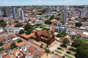 Picture taken with drone of Sao Domingos Church (1904) built in Tapiocanga by Dominican priests - Uberaba city - Minas Gerais state (MG) - Brazil