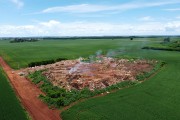 Picture taken with drone of a solid waste landfill in the middle of a soybean plantation - Guaira city - Sao Paulo state (SP) - Brazil