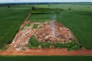 Picture taken with drone of a solid waste landfill in the middle of a soybean plantation - Guaira city - Sao Paulo state (SP) - Brazil