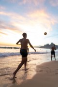 Bathers playing soccer - Arpoador Beach waterfront with the Morro Dois Irmaos (Two Brothers Mountain) in the background - Rio de Janeiro city - Rio de Janeiro state (RJ) - Brazil